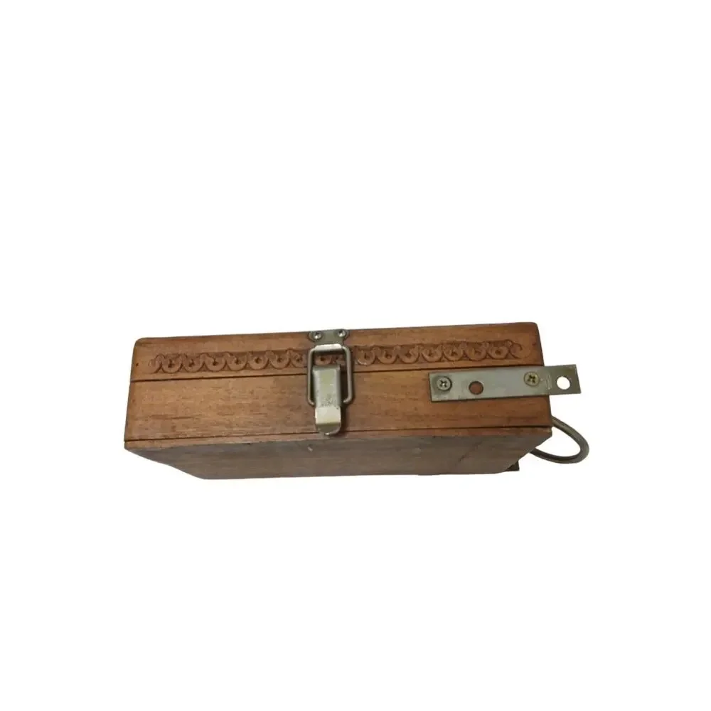 Vintage Cigar‎ Box RARE HAND CARVED Cedar Wood Brass Handle SLOTTED Compartments